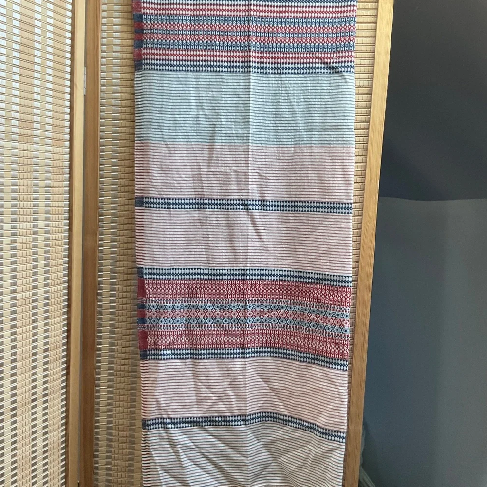 Stella & Dot Destination Scarf Indigo/Red Jacquard w/ Tassels